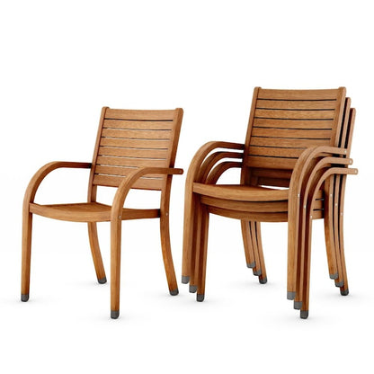 Amazonia Set of 4 Stackable Dark Finish Wood Frame Stationary Dining Chair with Slat Seat