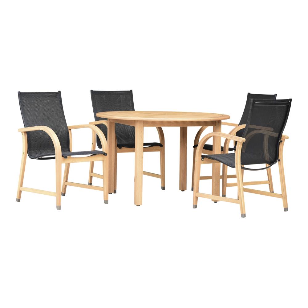Amazonia Outdoor 5-Piece Black Patio Dining Set Wood Round Table with 4 Stationary Chairs