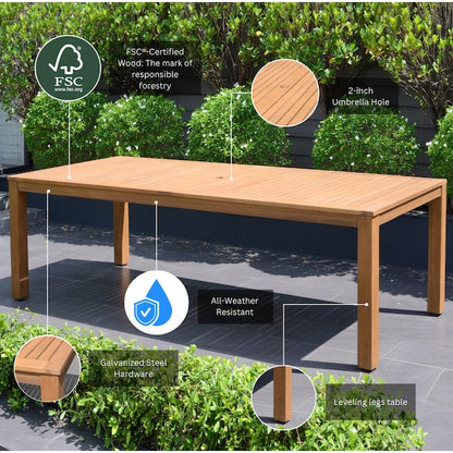 Amazonia International Home 11-Piece Light Wood Finish Patio Dining Set Wood Rectangle Table with 10 Stackable Stationary Chairs