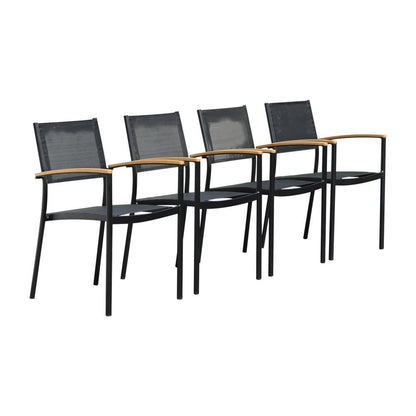 Amazonia Eucalyptus Set of 4 Stackable Teak Finish Eucalyptus Frame Stationary Conversation Chair with Black Solid Seat