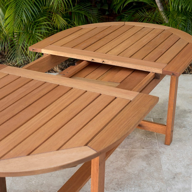 Amazonia Outdoor 7-Piece Natural Patio Dining Set Extendable Table Wood Oval Table with 6 Cushions Stationary Chairs