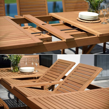 Amazonia Outdoor 11 -Piece Brown Wicker Patio Dining Set Extendable Table Wood Rectangle Table with 10 Cushions Stackable Stationary Chairs
