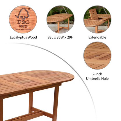 Amazonia International Home 7-Piece Black Patio Dining Set Extendable Table Wood Oval Table with 6 Black Stationary Chairs