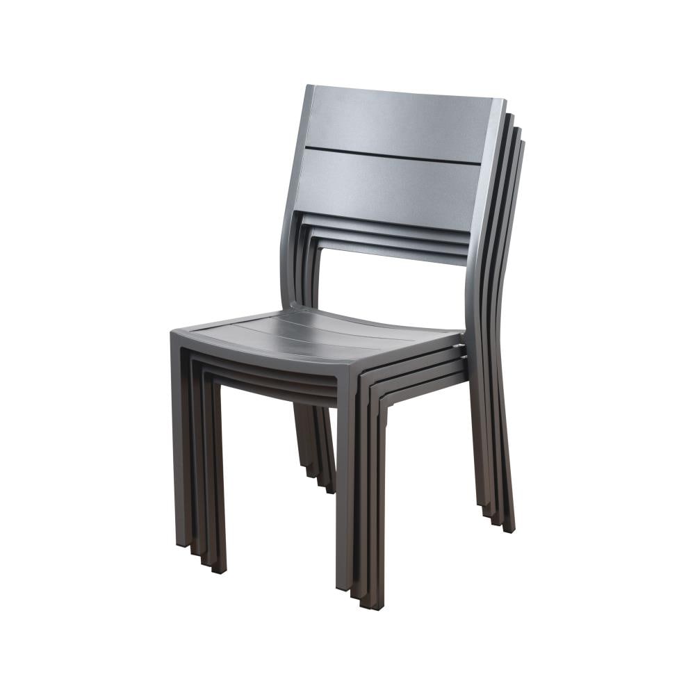 Amazonia Atlantic Set of 4 Stackable Grey Aluminum Frame Stationary Dining Chair with Gray Solid Seat