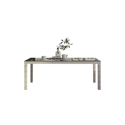 Amazonia 9-Piece Grey Wicker Patio Dining Set Wicker Rectangle Table with 8 Stationary Chairs