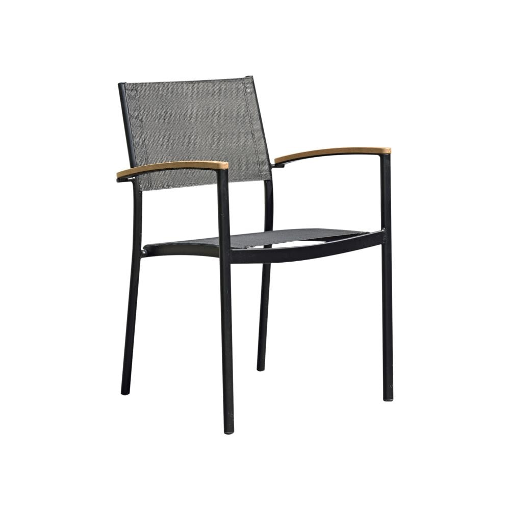 Amazonia Eucalyptus Set of 4 Stackable Teak Finish Eucalyptus Frame Stationary Conversation Chair with Black Solid Seat