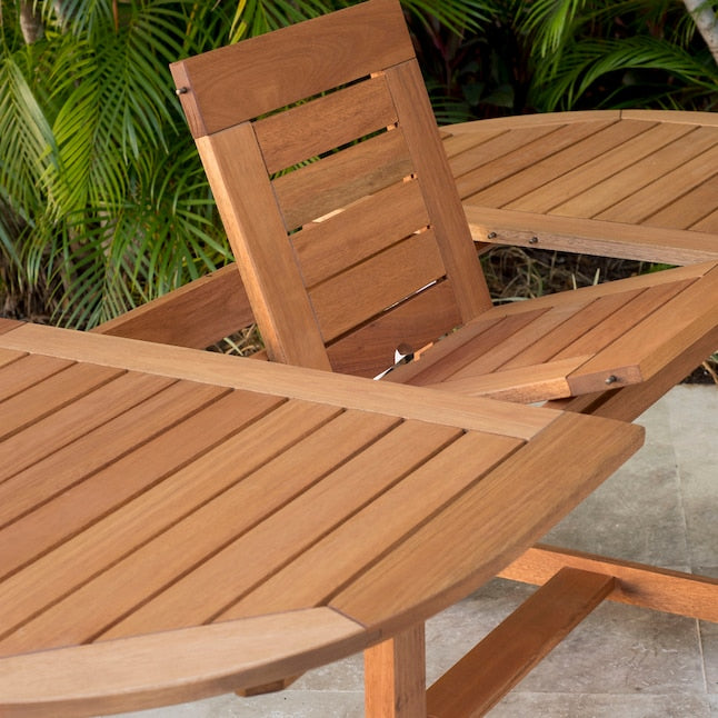 Amazonia Outdoor 7-Piece Natural Patio Dining Set Extendable Table Wood Oval Table with 6 Cushions Stationary Chairs