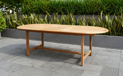 Amazonia Teak 9-Piece Natural Patio Dining Set Extendable Table Wood Oval Table with 8 Stackable Stationary Chairs