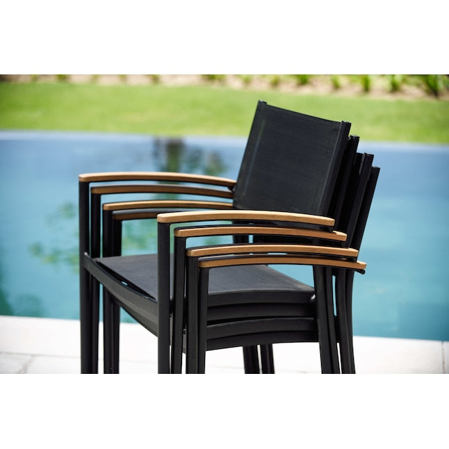 Amazonia 11-Piece Black Patio Dining Set Extendable Table Wood Rectangle Table with 10 Black Stackable Stationary and Motion Chairs