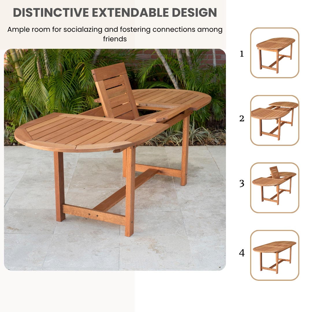 Amazonia International Home 7-Piece Black Patio Dining Set Extendable Table Wood Oval Table with 6 Black Stationary Chairs