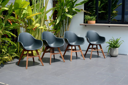 Amazonia Outdoor 9-Piece Black Patio Dining Set Wood Rectangle Table with 8 Stationary Chairs