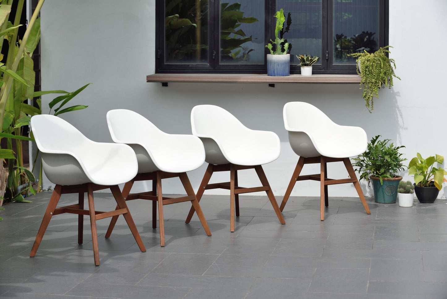 Amazonia Outdoor 7-Piece White Patio Dining Set Wood Rectangle Table with 6 Stationary Chairs
