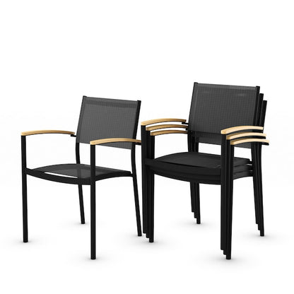Amazonia 11-Piece Black Patio Dining Set Extendable Table Wood Rectangle Table with 10 Black Stackable Stationary and Motion Chairs