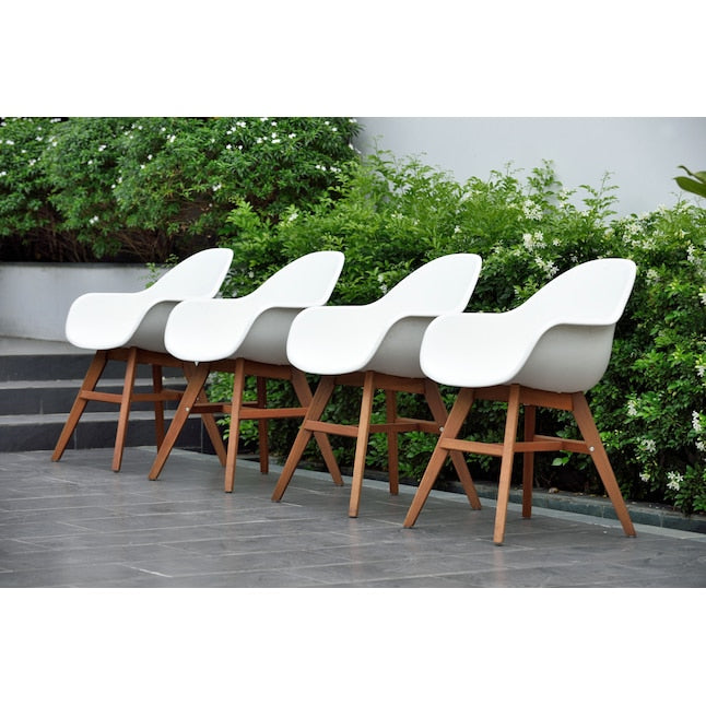 Amazonia Outdoor 9 -Piece White Patio Dining Set Wood Rectangle Table with 8 Stationary Chairs