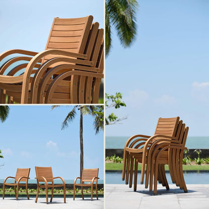 Amazonia Outdoor 7-Piece Natural Patio Dining Set Extendable Table Wood Oval Table with 6 Stackable Stationary Chairs