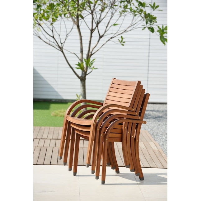 Amazonia 9 -Piece Wood finish Patio Dining Set Wood Rectangle Table with 8 Brown Stationary Chairs