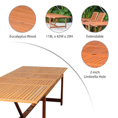 Amazonia Outdoor 9 -Piece Brown Patio Dining Set Extendable Table Wood Rectangle Table with 8 Stackable Stationary Chairs