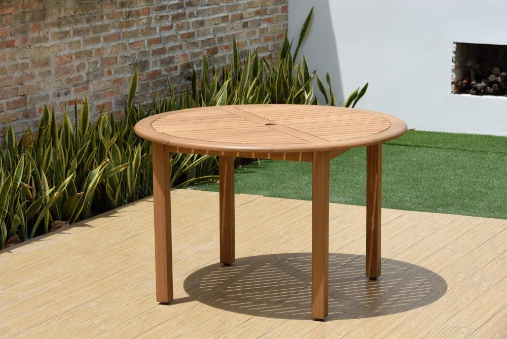 Amazonia Euca 5-Piece Wood Patio Dining Set Wood Round Table with 4 Stackable Stationary Chairs