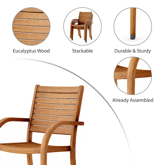 Amazonia 9 -Piece Wood finish Patio Dining Set Wood Rectangle Table with 8 Brown Stationary Chairs
