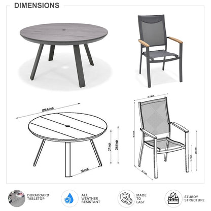 Amazonia 5 -Piece Gray Patio Dining Set Aluminum Round Table with 4 Gray Stationary Chairs
