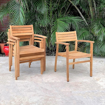 Amazonia Outdoor 11 -Piece wood Patio Dining Set Wood Oval Table with 10 Stackable Stationary and Motion Chairs