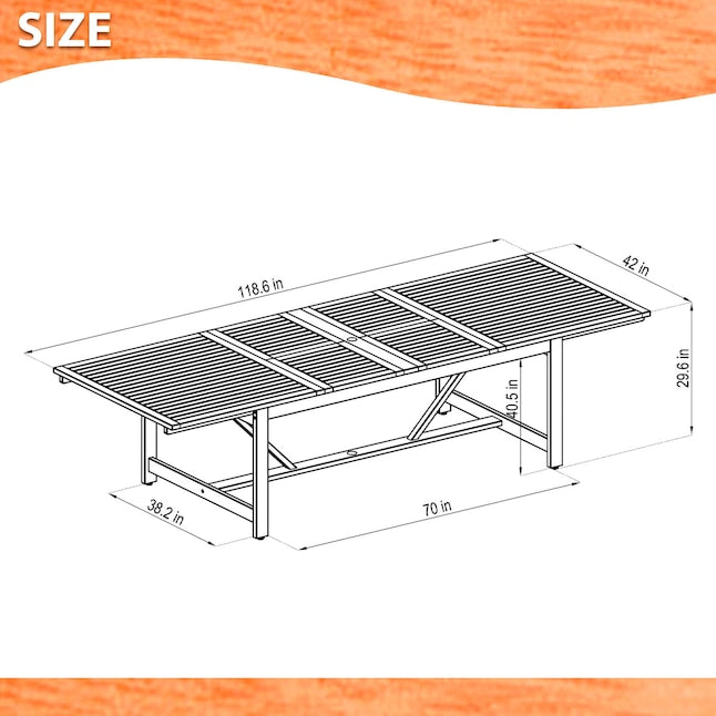 Amazonia Outdoor 9 -Piece Brown Patio Dining Set Extendable Table Wood Rectangle Table with 8 Stackable Stationary Chairs