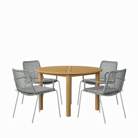 Rituals 5-Piece Wood Patio Set | Teak Finish, Round Outdoor Dining Set for 4 (Grey)