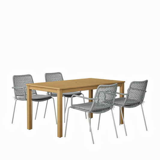 Rituals Patio Set | Teak Finish, Rectangular Outdoor Dining, 5-Piece Grey