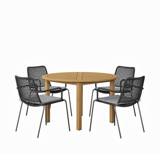 Rituals 5-Piece Wood Patio Set | Teak Finish, Round Outdoor Dining Set For 4 (Black)