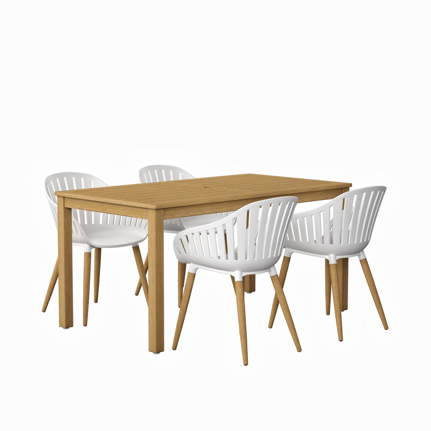 Nature Patio Set | Teak Finish, Rectangular Outdoor Dining, 5-Piece White