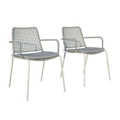 Solis Patio Chairs | Steel, Rope Seat | Outdoor Dining, Indoors (Grey, 2-Piece)