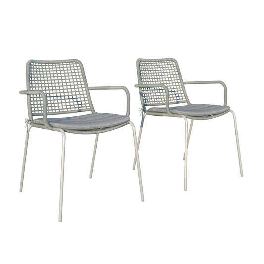 Solis Patio Chairs | Steel, Rope Seat | Outdoor Dining, Indoors (Grey, 2-Piece)